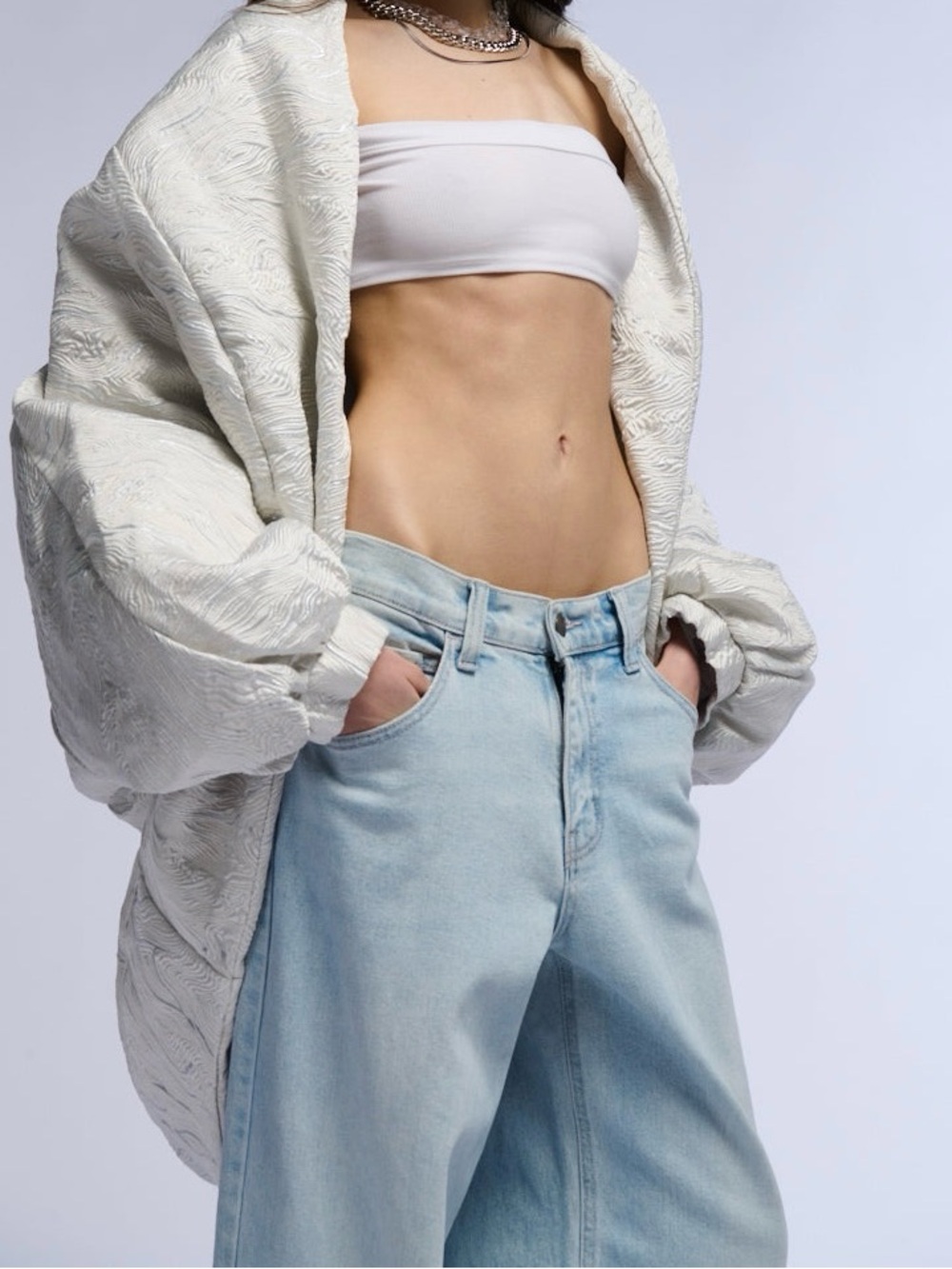 AKIRA Cream Textured Puffer Jacket